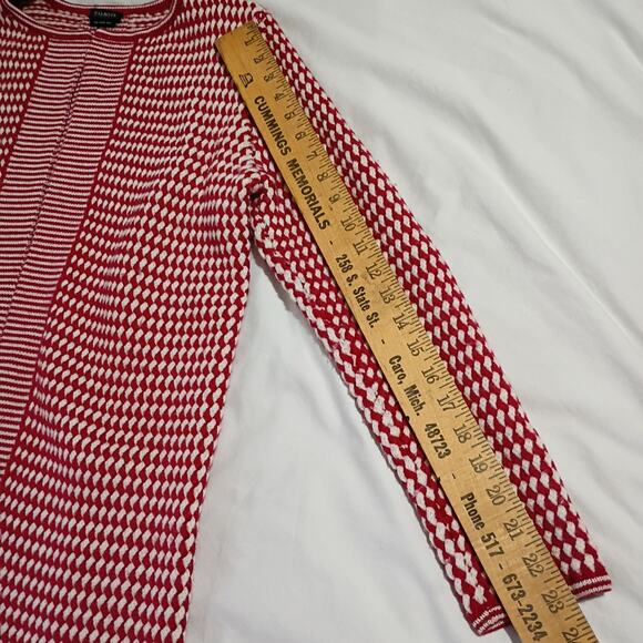 Talbots Merino Wool Small Long Cardigan Sweater Diamond Pattern Red/White - Picture 9 of 13